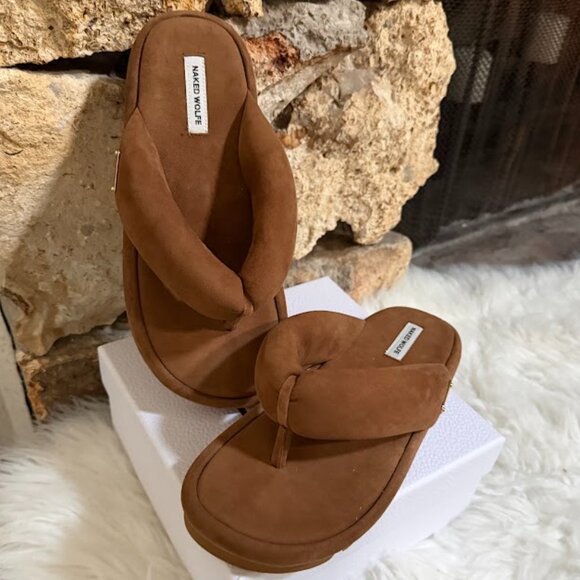 Naked Wolfe Hilary Brown Leather Platform Flip Flop Sandals EU 37 US 7 - Picture 2 of 10